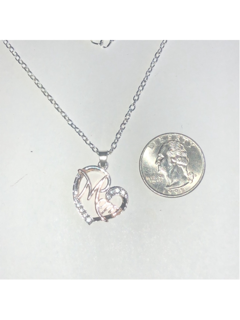 Silver Tone Gold Tone Heart 'Mom' Pendant Necklace - Picture 4 of 6